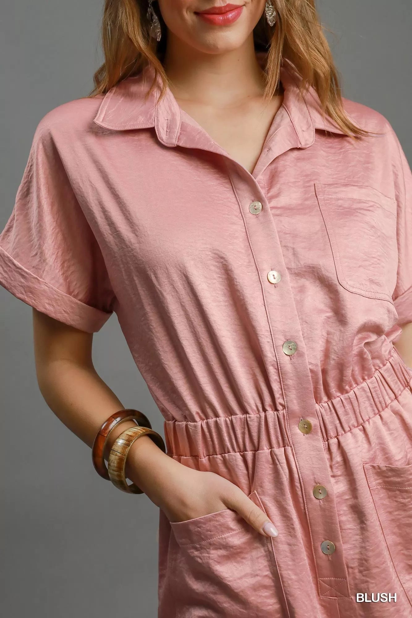Umgee Button Down Charmeuse Romper - Blu Lotus Boutique