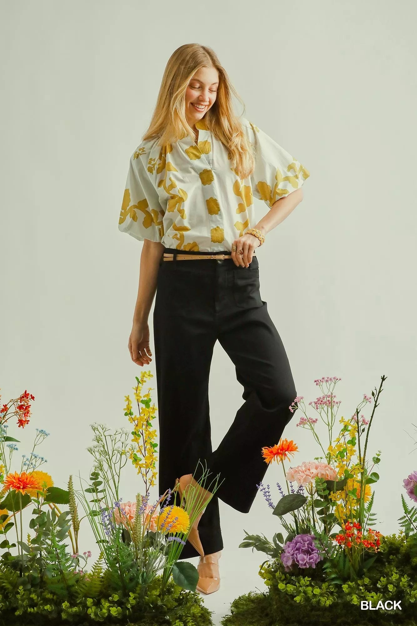 Umgee Button Stretched Pants - Blu Lotus Boutique