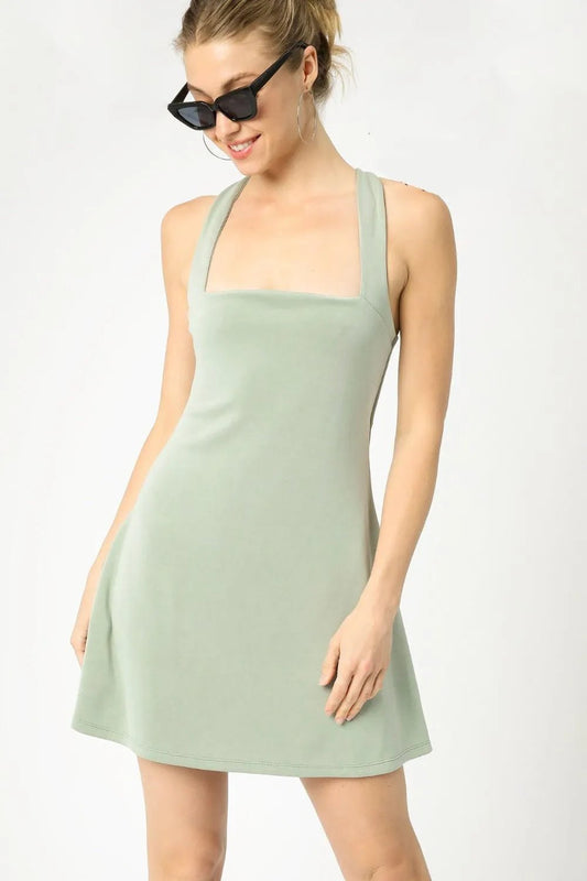 Umgee Crisscross Square Neck Active Dress - Blu Lotus Boutique