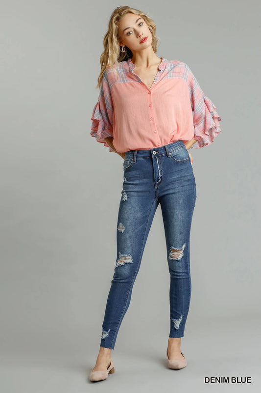 Umgee Distressed Skinny Jeans with Pockets - Blu Lotus Boutique