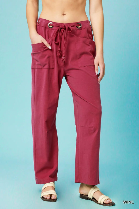 Umgee Drawstring Wide Leg Casual Pants - Blu Lotus Boutique