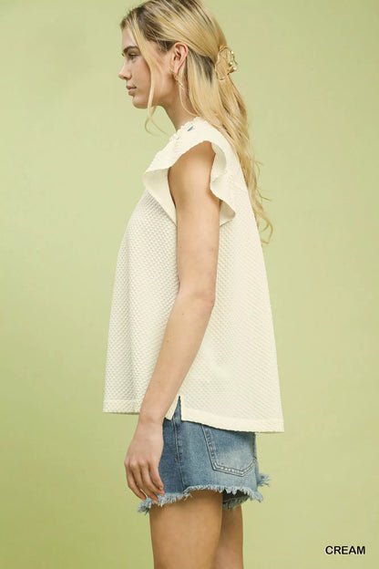 Umgee Embroidered Flutter Sleeve Blouse - Blu Lotus Boutique