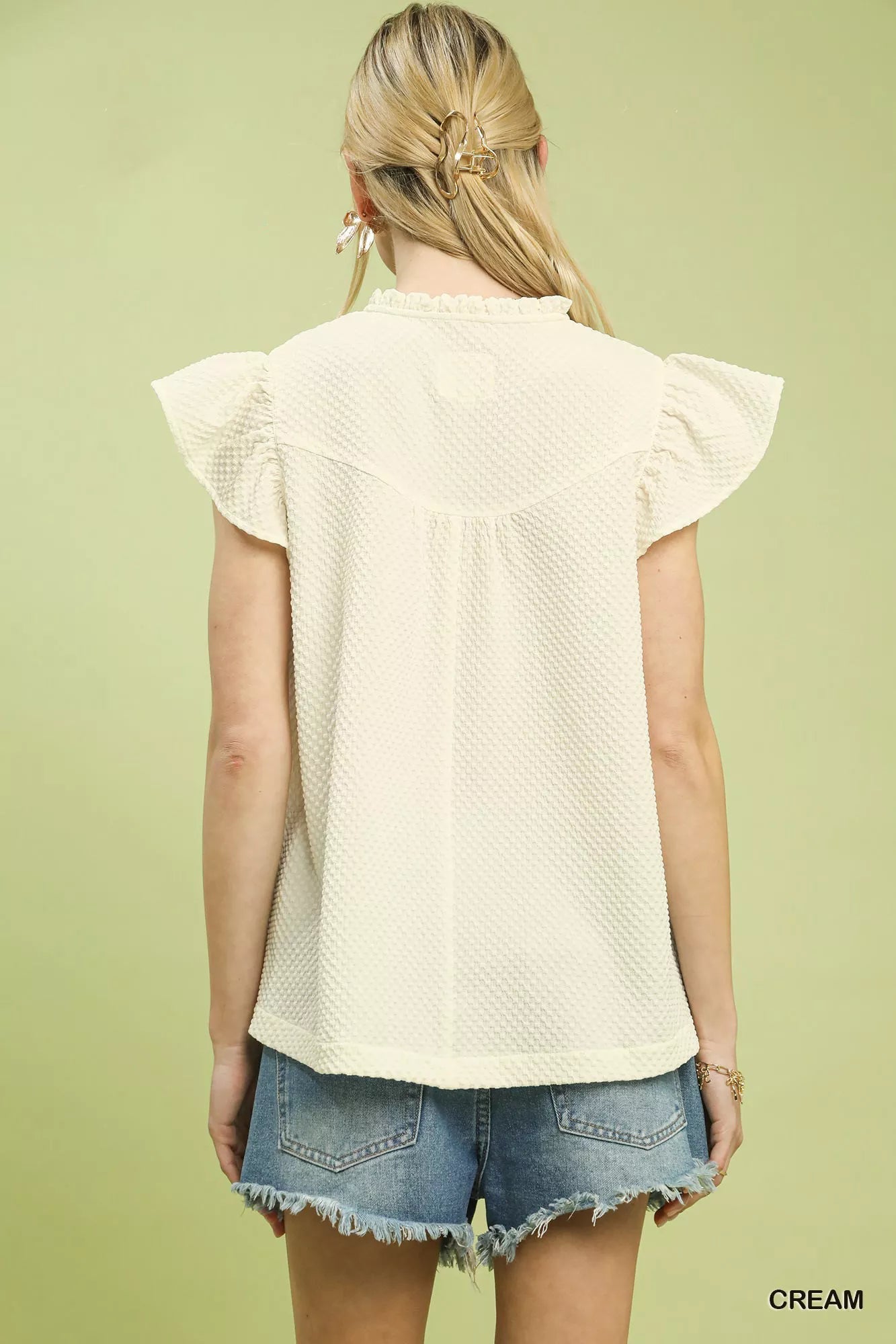 Umgee Embroidered Flutter Sleeve Blouse - Blu Lotus Boutique