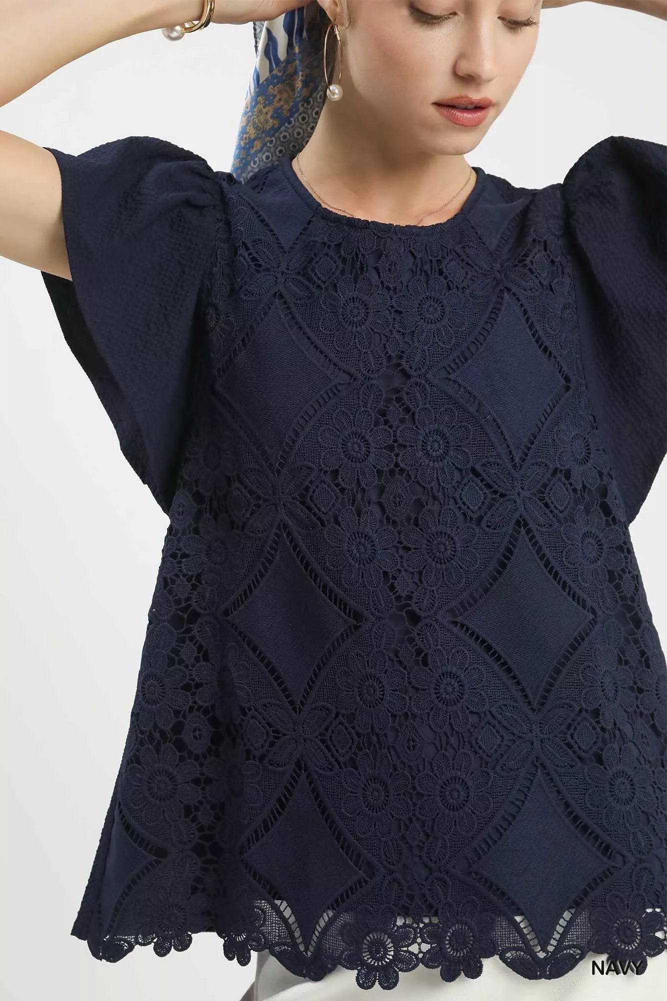 Umgee Floral Lace Overlay Flutter Sleeve Top - Blu Lotus Boutique