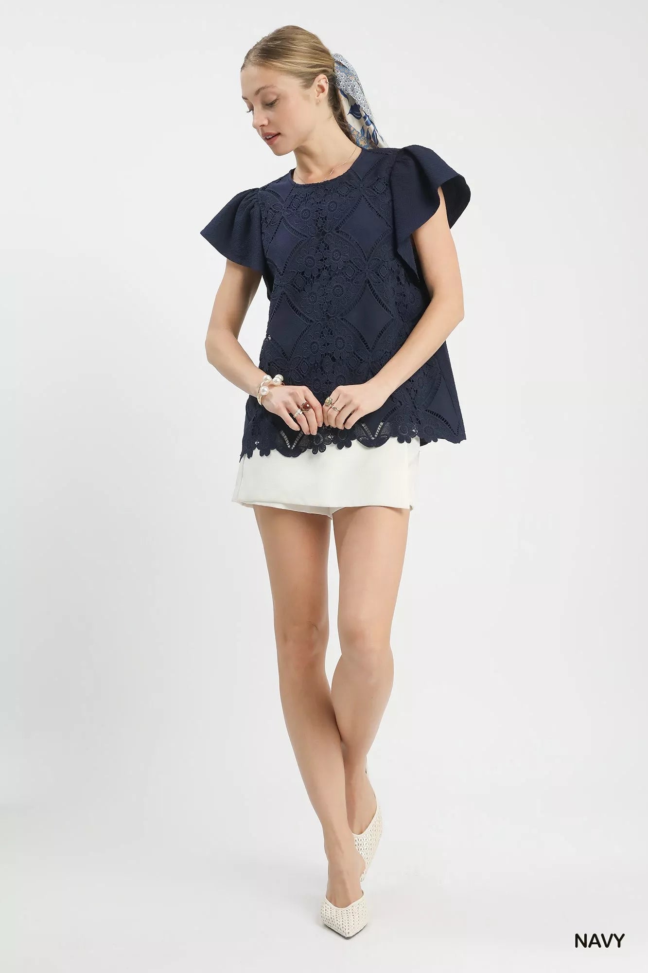 Umgee Floral Lace Overlay Flutter Sleeve Top - Blu Lotus Boutique