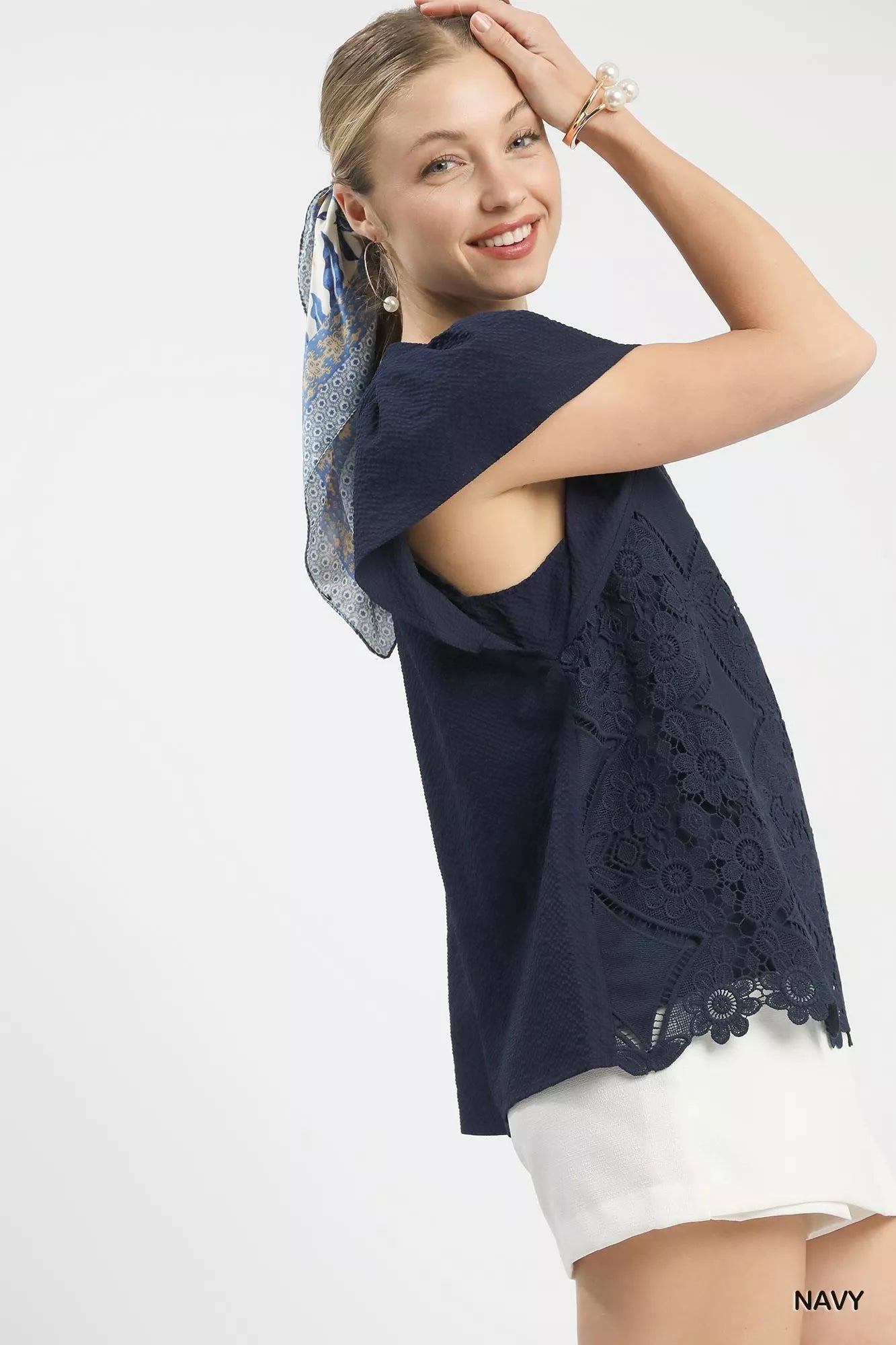 Umgee Floral Lace Overlay Flutter Sleeve Top - Blu Lotus Boutique