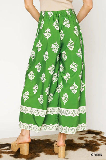 Umgee Floral Pleated Wide - Leg Pants - Blu Lotus Boutique
