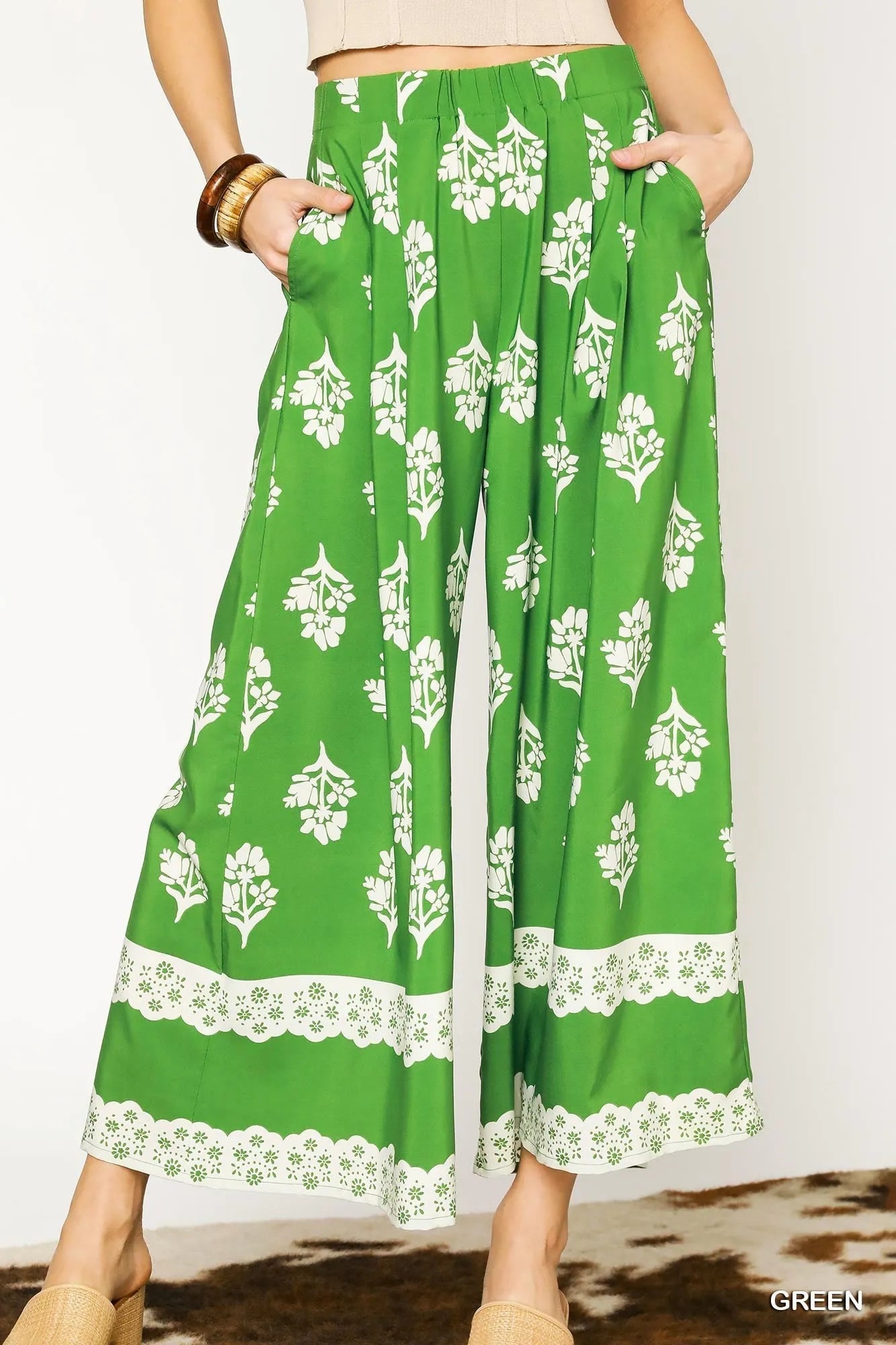 Umgee Floral Pleated Wide - Leg Pants - Blu Lotus Boutique