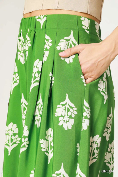 Umgee Floral Pleated Wide - Leg Pants - Blu Lotus Boutique