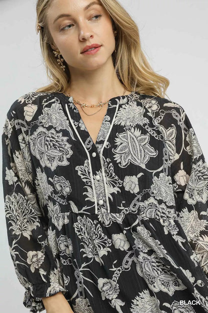 Umgee Floral Print Boho Midi Dress - Blu Lotus Boutique