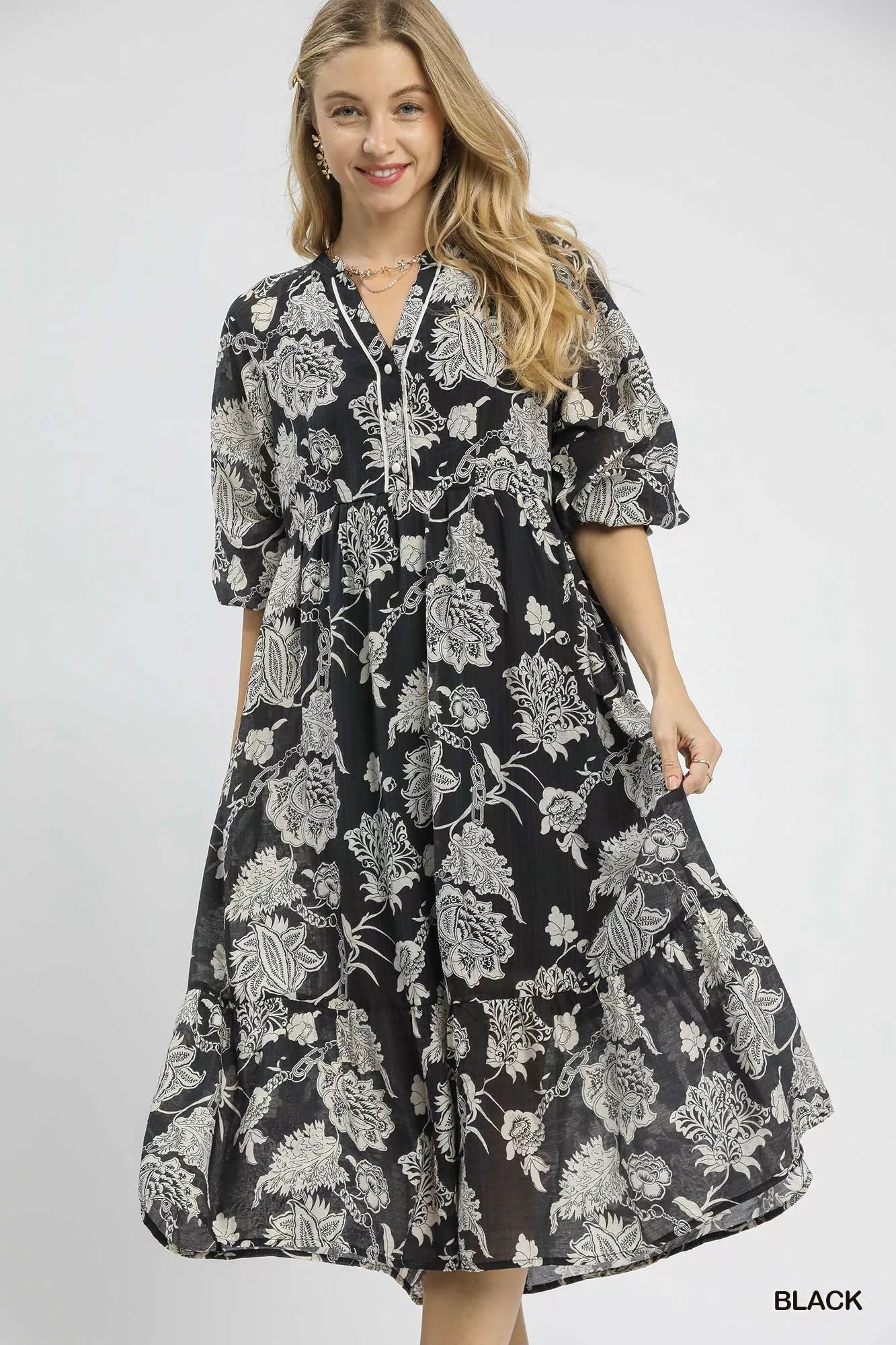 Umgee Floral Print Boho Midi Dress - Blu Lotus Boutique