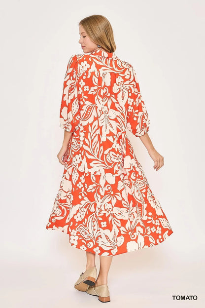 Umgee Floral Print Tiered Midi Dress - Blu Lotus Boutique