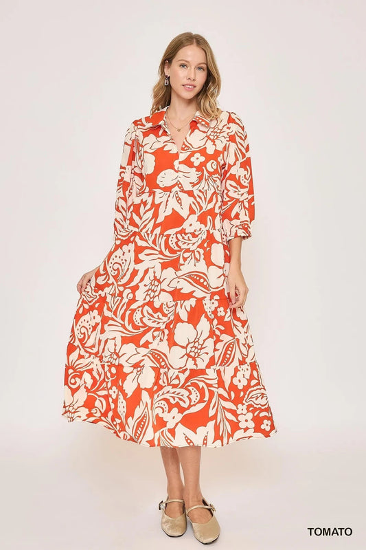 Umgee Floral Print Tiered Midi Dress - Blu Lotus Boutique