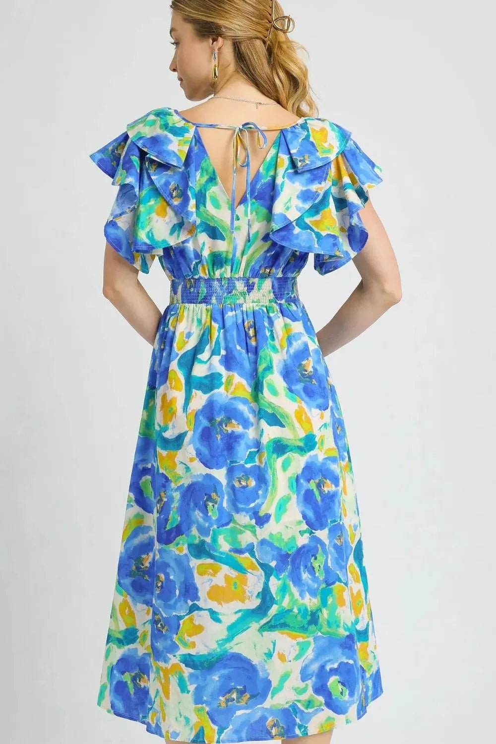Umgee Floral Ruffled Cap Sleeve Midi Dress - Blu Lotus Boutique