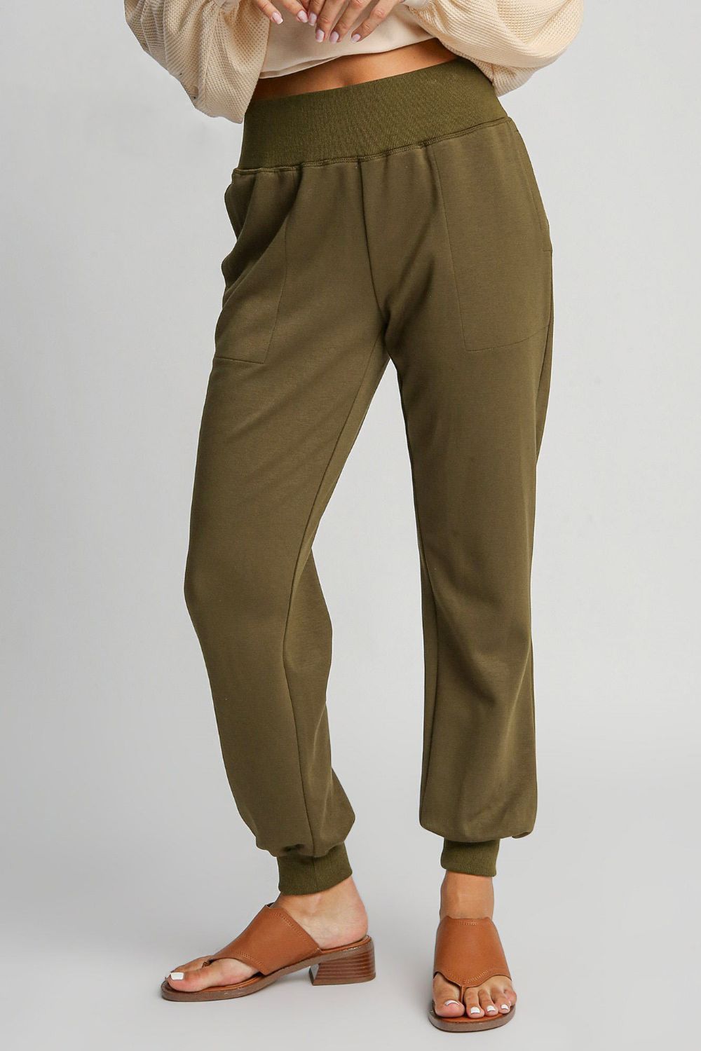 Umgee Full Size High Rise Elastic Waist Knit Joggers with Pockets Plus Size - Blu Lotus Boutique
