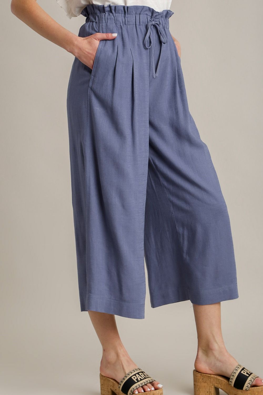 Umgee Full Size Linen Wide Fit Pants with Drawstring Plus Size - Blu Lotus Boutique