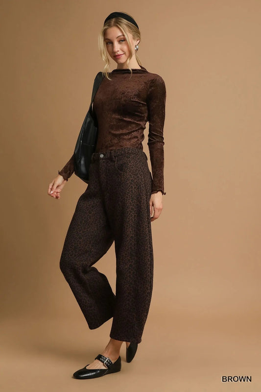 Umgee Leopard Print Wide Leg Pants - Blu Lotus Boutique