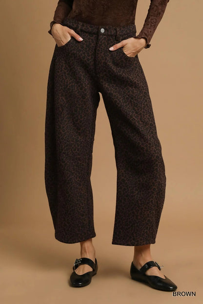 Umgee Leopard Print Wide Leg Pants - Blu Lotus Boutique