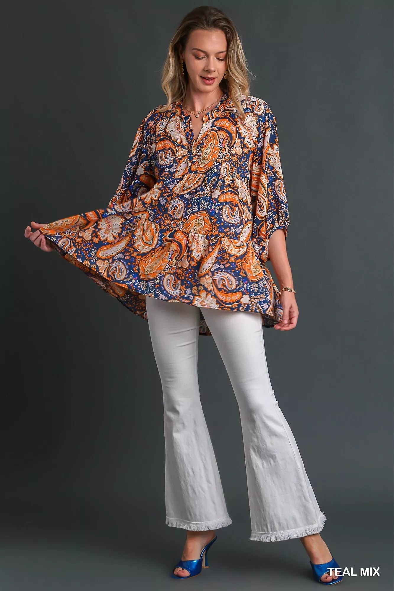 Umgee Mix Paisley Boho Tunic Blouse - Blu Lotus Boutique