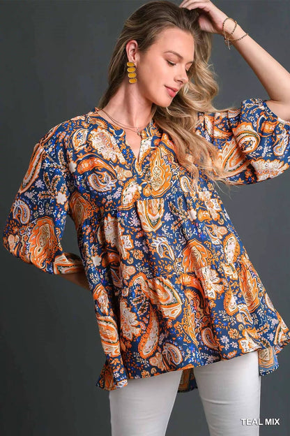 Umgee Mix Paisley Boho Tunic Blouse - Blu Lotus Boutique