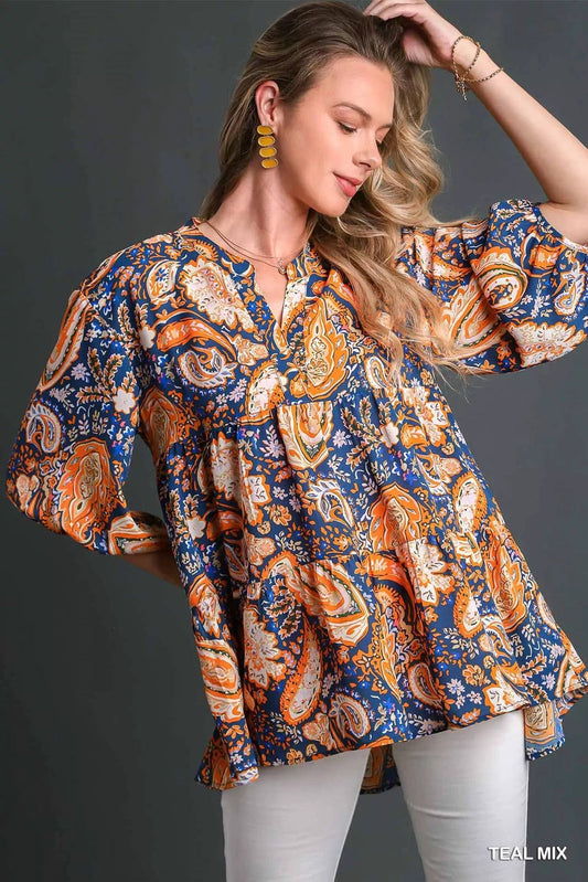Umgee Mix Paisley Boho Tunic Blouse - Blu Lotus Boutique