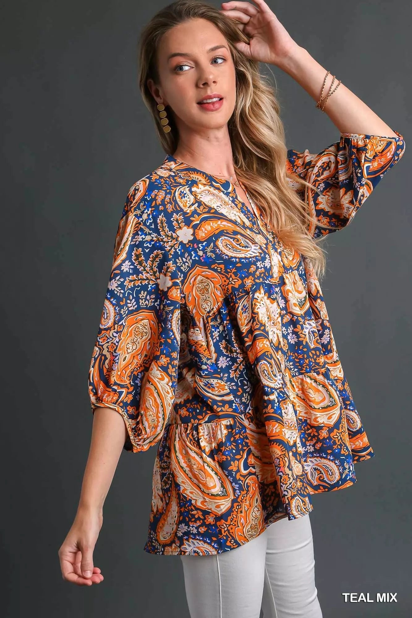 Umgee Mix Paisley Boho Tunic Blouse - Blu Lotus Boutique