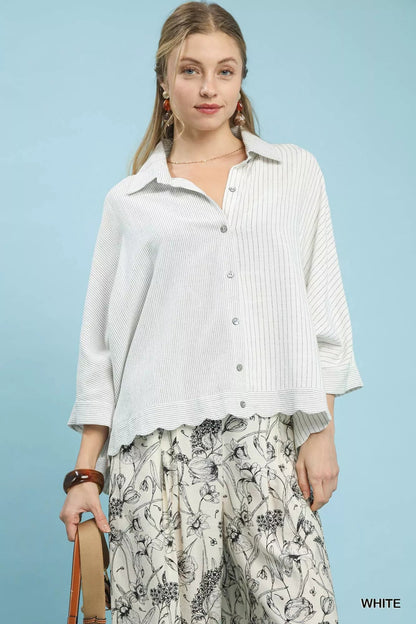 Umgee Oversized Striped Button - Down Shirt - Blu Lotus Boutique