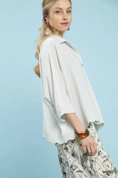 Umgee Oversized Striped Button - Down Shirt - Blu Lotus Boutique