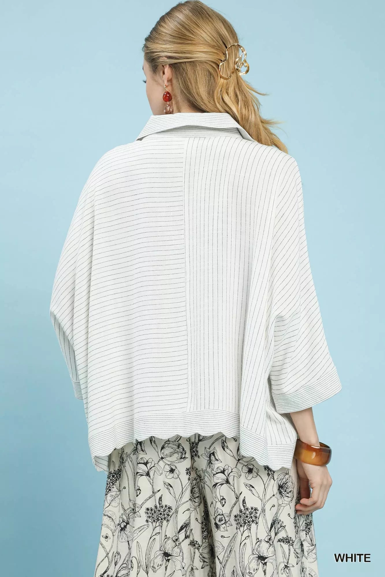 Umgee Oversized Striped Button - Down Shirt - Blu Lotus Boutique