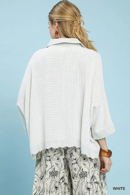 Umgee Oversized Striped Button - Down Shirt - Blu Lotus Boutique