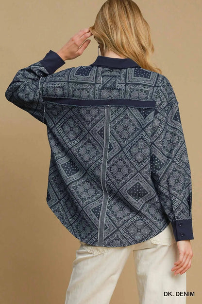 Umgee Paisley Print Denim Shirt Jacket - Blu Lotus Boutique