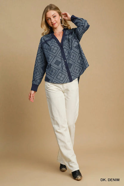 Umgee Paisley Print Denim Shirt Jacket - Blu Lotus Boutique