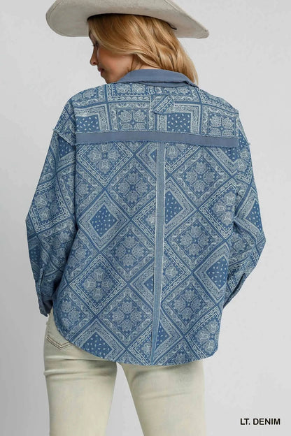 Umgee Paisley Print Denim Shirt Jacket - Blu Lotus Boutique