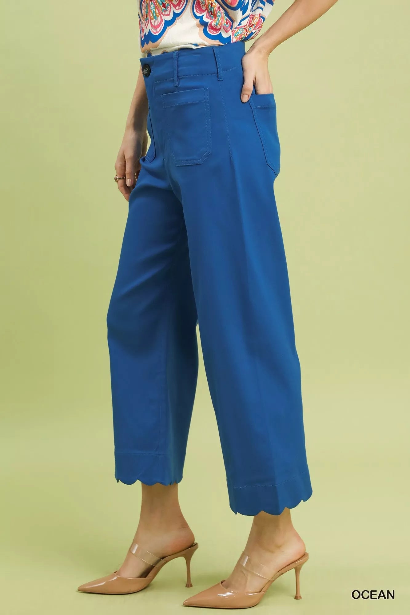 Umgee Scallop Hem Wide Leg Pants - Blu Lotus Boutique