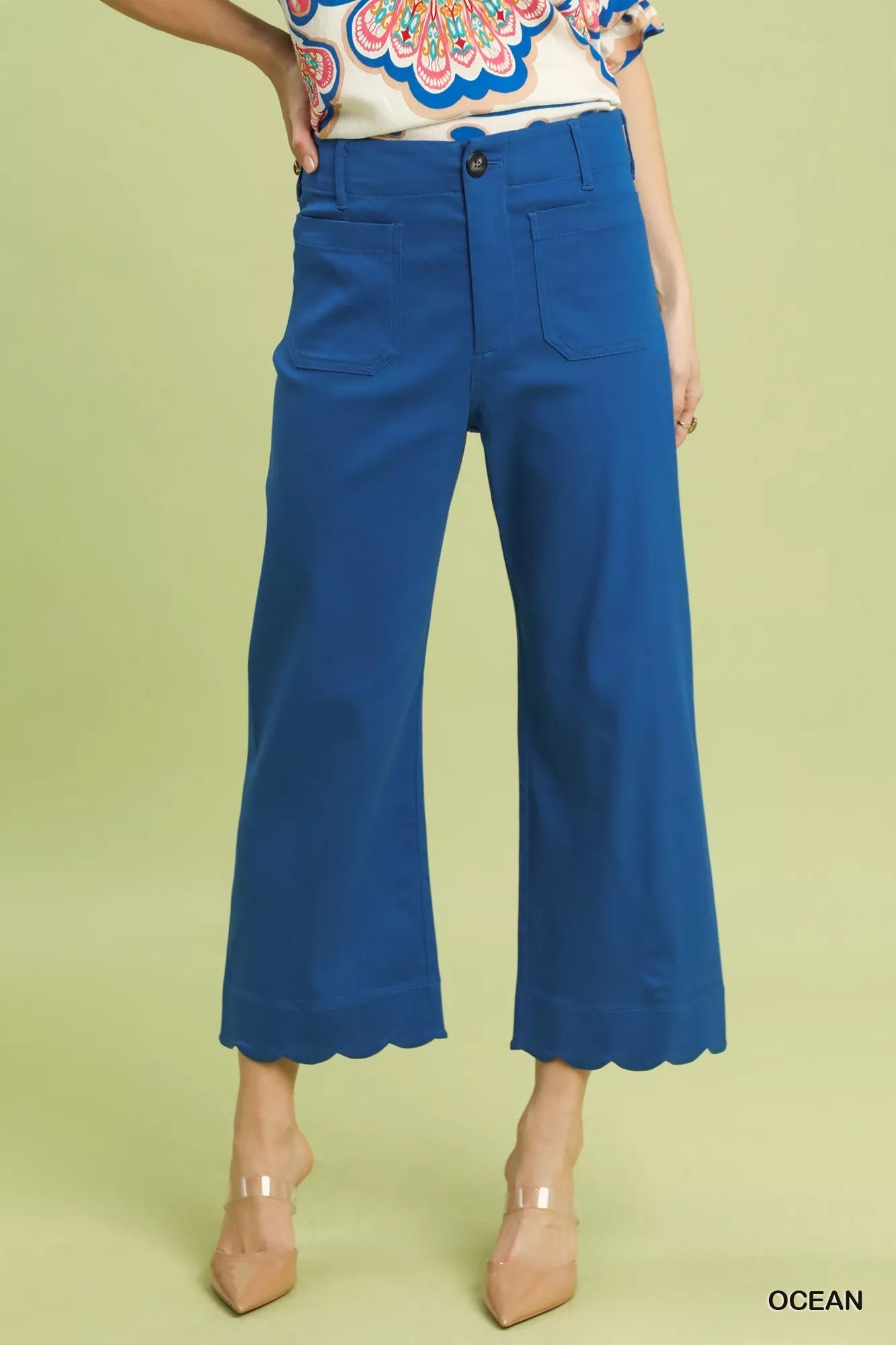 Umgee Scallop Hem Wide Leg Pants - Blu Lotus Boutique