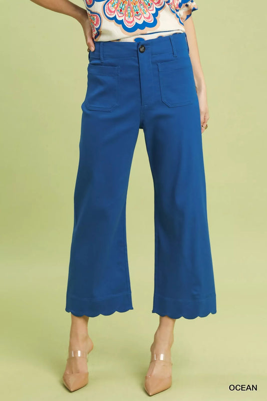 Umgee Scallop Hem Wide Leg Pants - Blu Lotus Boutique
