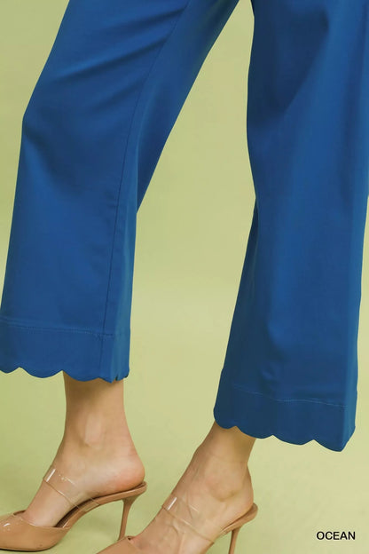 Umgee Scallop Hem Wide Leg Pants - Blu Lotus Boutique