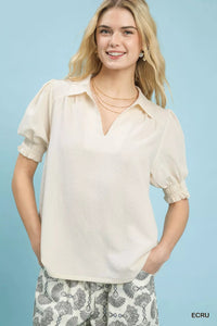 Umgee Seersucker Puff Sleeve Blouse - Blu Lotus Boutique