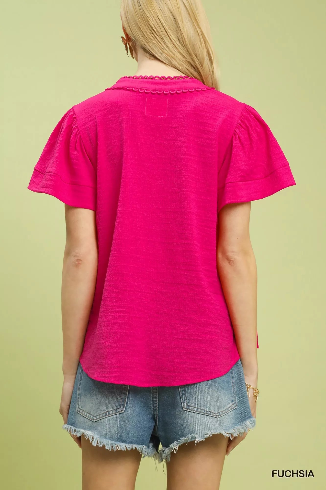 Umgee Seersucker Short Sleeve Top with Lace Trim - Blu Lotus Boutique