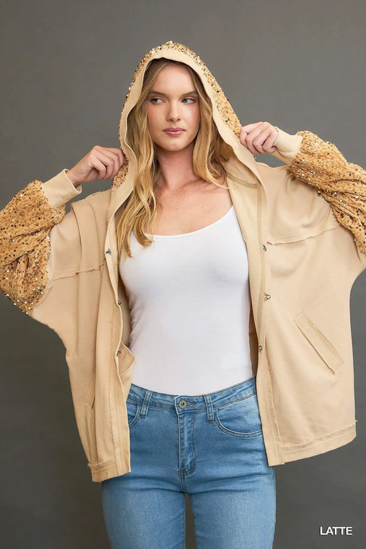 Umgee Sequined French Terry Jacket - Blu Lotus Boutique