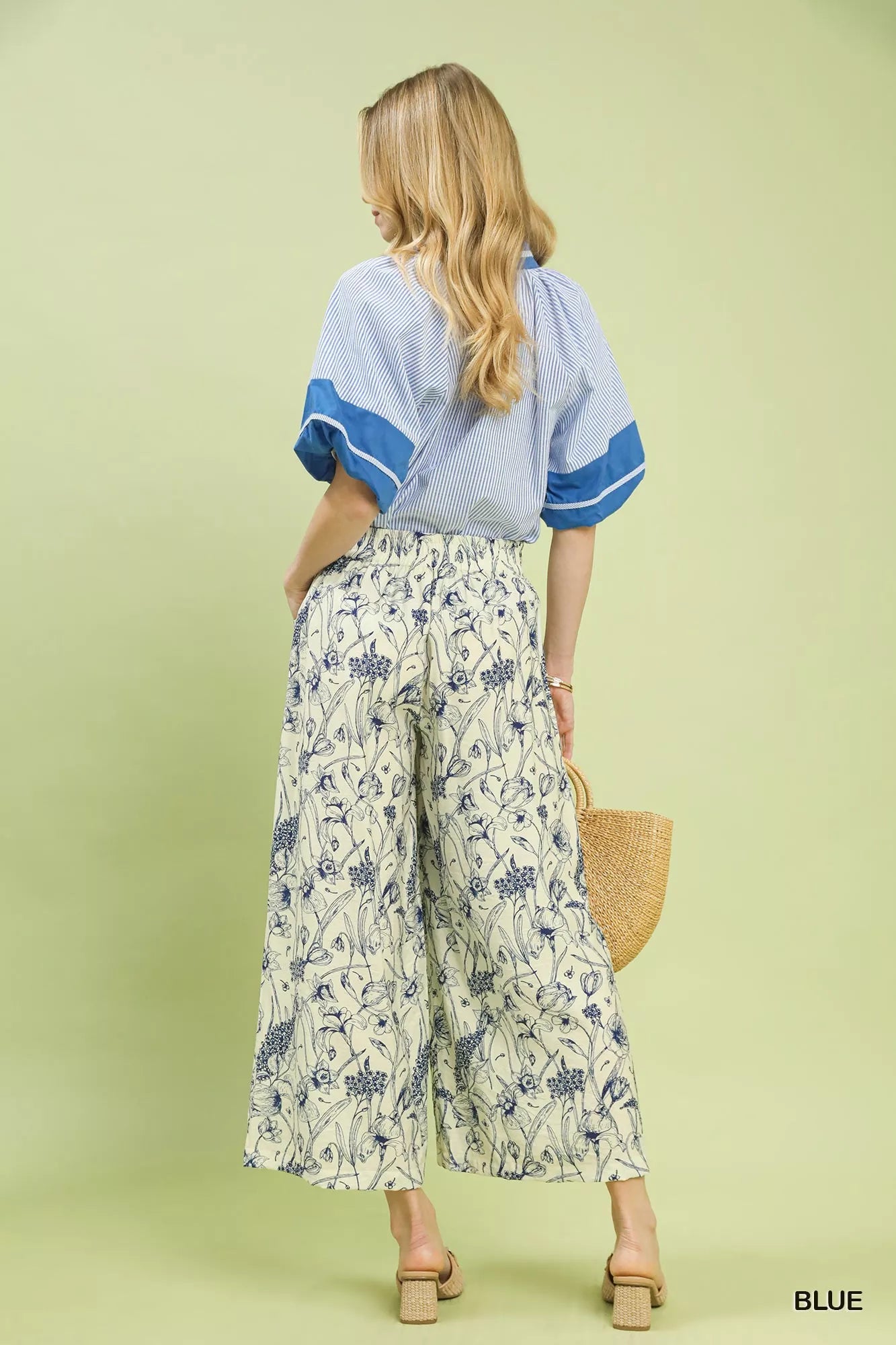 Umgee Two Tone Floral Print Pants - Blu Lotus Boutique