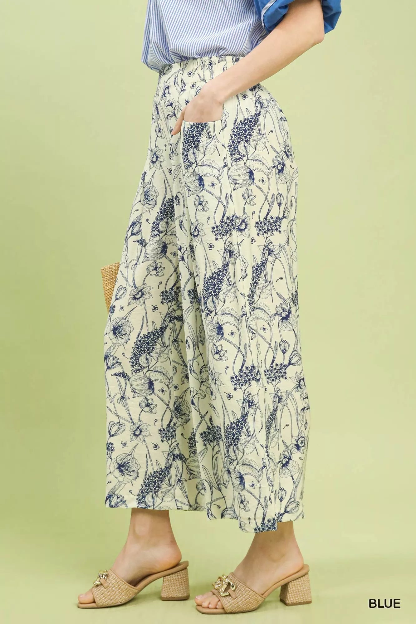 Umgee Two Tone Floral Print Pants - Blu Lotus Boutique