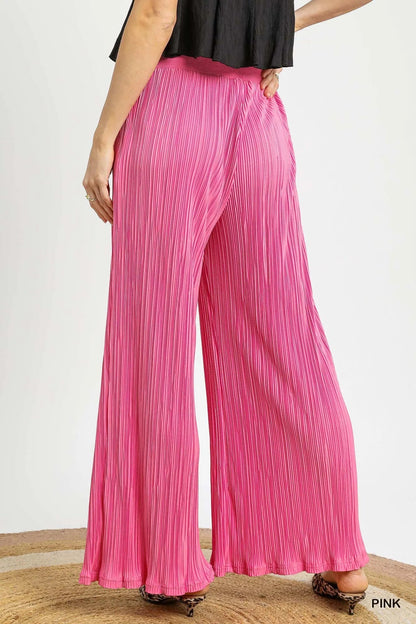 Umgee Wide Leg Textured Pants - Blu Lotus Boutique