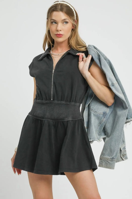 Umgee Zip Front Cap Sleeve Mini Dress - Blu Lotus Boutique