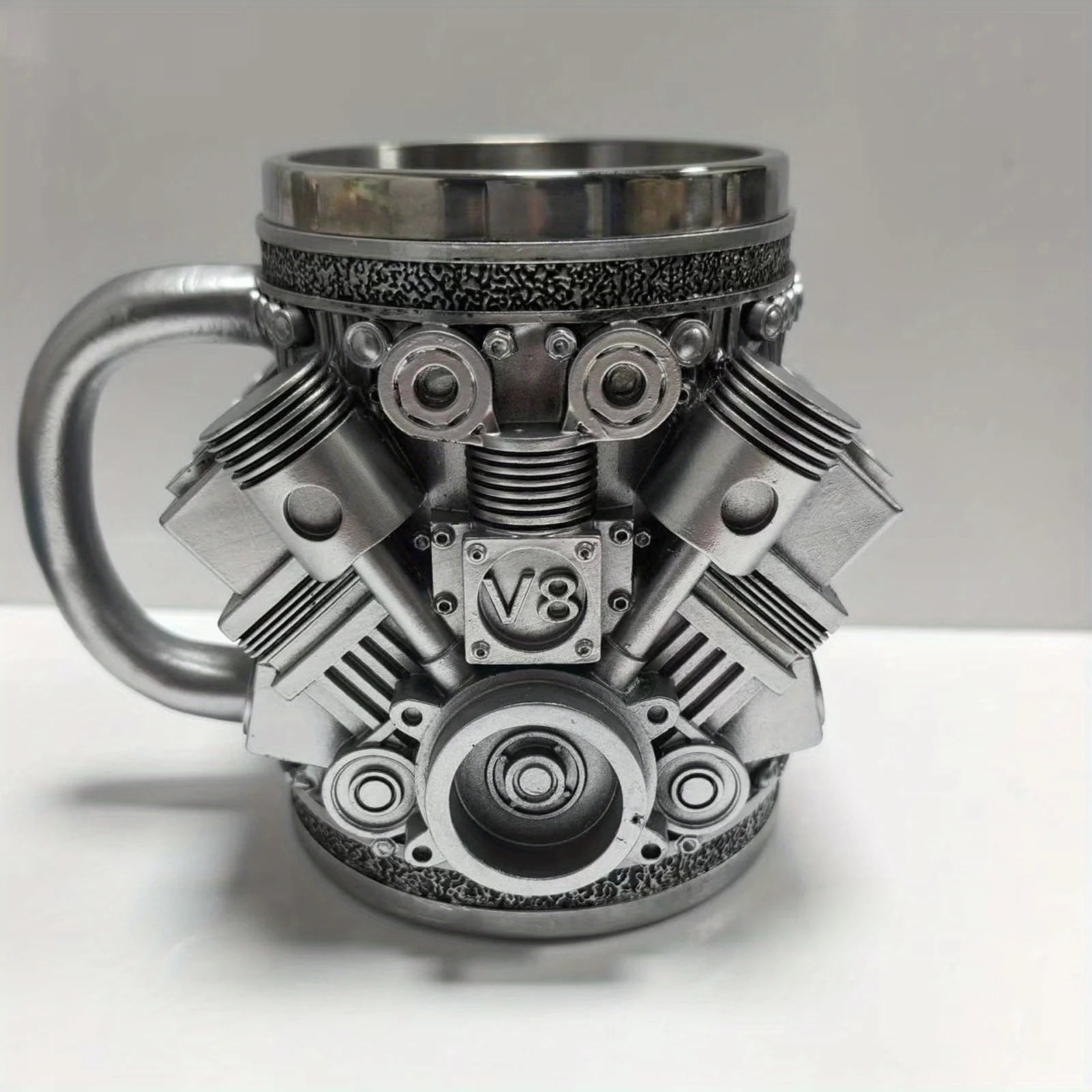 V8 Engines Stainless Steel 7 OZ Insulated Handle Coffee Mug - Creative Automotive Engine Design - Blu Lotus Boutique