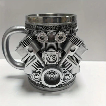 V8 Engines Stainless Steel 7 OZ Insulated Handle Coffee Mug - Creative Automotive Engine Design - Blu Lotus Boutique