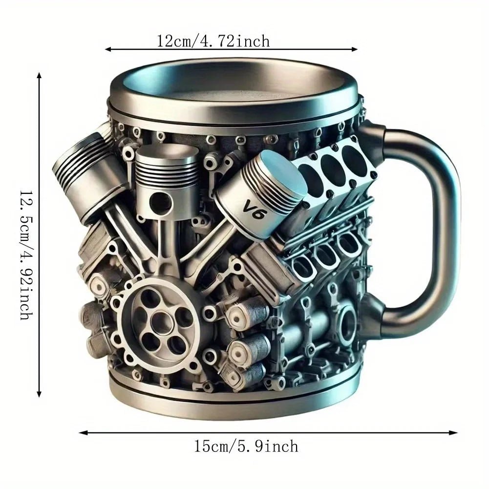 V8 Engines Stainless Steel 7 OZ Insulated Handle Coffee Mug - Creative Automotive Engine Design - Blu Lotus Boutique