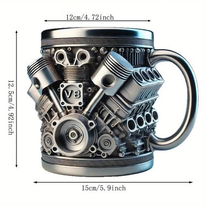 V8 Engines Stainless Steel 7 OZ Insulated Handle Coffee Mug - Creative Automotive Engine Design - Blu Lotus Boutique