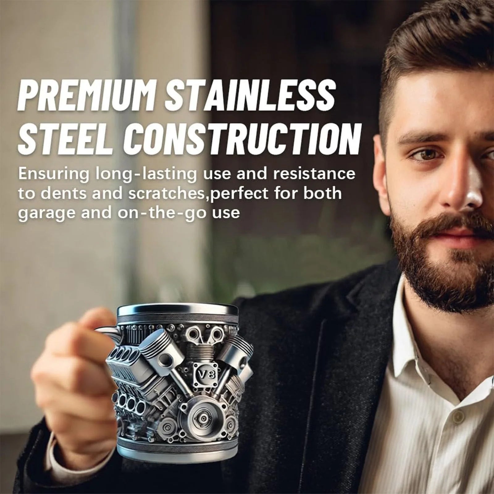 V8 Engines Stainless Steel 7 OZ Insulated Handle Coffee Mug - Creative Automotive Engine Design - Blu Lotus Boutique