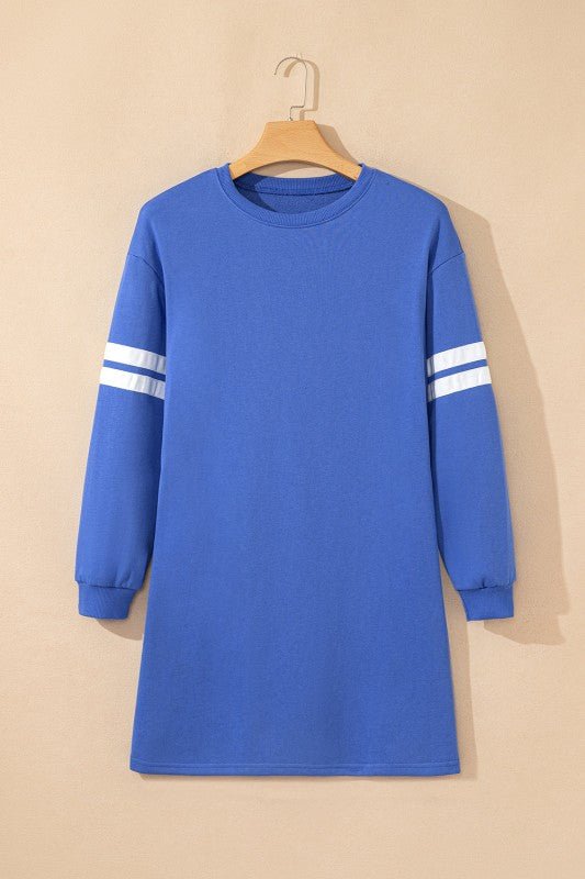 Varsity Stripe Long Sleeve Sweatshirt Dress - Blu Lotus Boutique